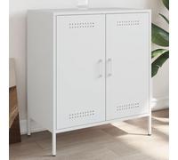 Kaloriko Credenza Bianca 68x39x79 cm in Acciaio con 4 Scomparti e Anta, Mobile Contenitore per Soggiorno e Cucina, Armadietto di Design Industrial, Facile da Pulire e Antiribaltamento