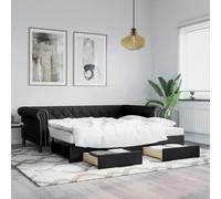 Kaloriko Divano letto estraibile con cassetti nero 90x200 cm similpelle, struttura robusta, supporto ergonomico, design moderno, salvaspazio, ideale come contenitore ospite e supporto letto