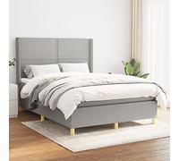 Kaloriko Giroletto a Molle con Materasso 140x200cm Grigio Chiaro Tessuto Regolabile Supporto Testiera in Legno per Camera Cameretta Ospite Salvaspazio