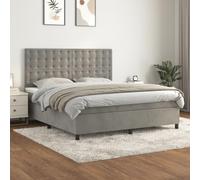 Kaloriko Giroletto a Molle con Materasso Grigio Chiaro 180x200cm Velluto Supporto Ergonomico con Testiera Regolabile per Camera Cameretta Ospite