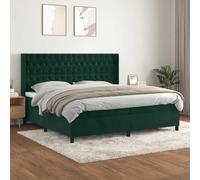 Kaloriko Giroletto a Molle con Materasso Verde Scuro 200x200 cm Velluto con Testiera Regolabile Supporto per Schiena Letto Telaio Struttura Sognare