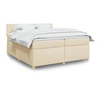 Kaloriko Giroletto con Materasso Crema 200x200 cm in Tessuto con Testiera e Doghe in Legno supporta il Sogno Riposante in Camera Cameretta Ospite