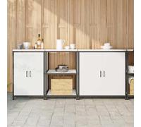 Kaloriko HATTEM - Set di mobili da cucina in acciaio laminato a freddo, bianco, 3 pezzi, con 6 ripiani, 4 ante e cassetto, ideale come armadietto