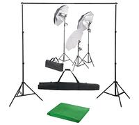 Kaloriko Kit Studio Fotografico con Fari da Studio, Lampade Fotografiche e Sistema di Sfondo in Alluminio, 3 Treppidi, 3 Lampade Luce Giorno 5500K, 300x300cm Sfondo in Cotone, Ideale per Fotografia