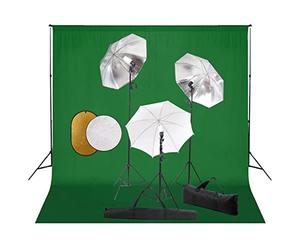 Kaloriko Kit Studio Fotografico con Faro da Studio, Flash e Lampada Fotografica, Include Sfondo, Riflettore, 3 Ombrelli e Treppiede, Dimmerabile con Luce Giornata per Ritratto, Fotografia Prodotto