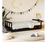 Kaloriko Lettino per bambini con cassetti in legno di pino massiccio, nero, 90 x 200 cm, per cameretta dei bambini, letto junior con vano portaoggetti, materasso abbinato non incluso, stabile letto a