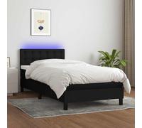 Kaloriko Letto a Molle con Materasso e LED Nero 100x200 cm Tessuto con Testiera Regolabile e Strisce LED Colorate per Camera da Letto Moderno