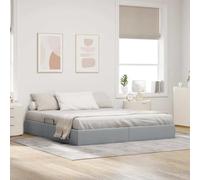 Kaloriko Letto contenitore con struttura in metallo Grigio Chiaro dimensioni 193x203 cm con supporto supporto pavimento compatibile con futon, brandina e tatami, design salvaspazio