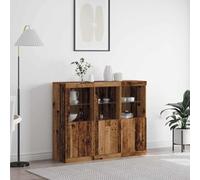 Kaloriko Madia LED 3 pezzi con struttura in legno vecchio dimensioni 123x37x100 cm con ripiani e porte a cerniera, ideale come credenza o mobile soggiorno con luci RGB per ambienti moderni