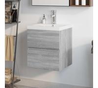 Kaloriko Mobile lavabo con lavabo da incasso, in legno Sonoma, 41 x 38,5 x 45 cm, con rubinetto e troppopieno, armadietto da bagno con cassetto e spazio per il bagno, montaggio a parete