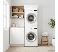 Kaloriko Mobile per lavatrice in legno bianco, 67,5 x 68 x 200 cm, 2 pezzi, con anta e cerniere, per bagno, cucina, ufficio e soggiorno, design moderno, impermeabile e durevole