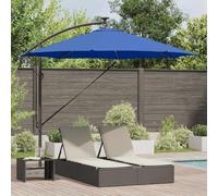 Kaloriko Ombrellone con strisce luminose a LED, colore azzurro, 294 x 294 x 248 cm, resistente alle intemperie, inclinabile e azionato a manovella, ideale per giardino, balcone, terrazza