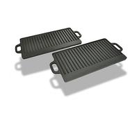 Kaloriko Piastra per barbecue reversibile in ghisa, 38 x 23 cm, 2 pezzi, con manico, piastra per piano cottura a induzione e forno, ideale per arrostire, grigliare, arrostire carne, verdure, pesce
