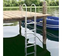 Kaloriko Scala a 4 gradini in alluminio argentato, 45 x 11,5 x 162 cm, antiscivolo, per barca, yacht, piscina, ponte con fissaggio, scala pieghevole telescopica, accessorio marino per un ingresso