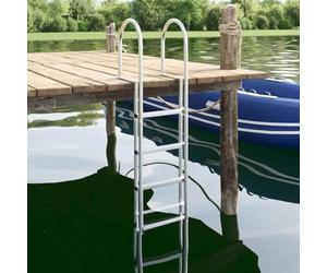 Kaloriko Scala a 4 gradini in alluminio argentato, 45 x 11,5 x 162 cm, antiscivolo, per barca, yacht, piscina, ponte con fissaggio, scala pieghevole telescopica, accessorio marino per un ingresso