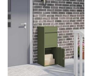 Kaloriko Scatola per pacchetti in acciaio, verde oliva, 41 x 38 x 103 cm, richiudibile, con serratura e targhetta per il nome per ricevere la posta sicura nel giardino d'ingresso, terrazza, resistente