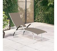 Kaloriko Sdraio da sole in textilene e alluminio, colore tortora, regolabile, con schienale e braccioli, per giardino, terrazza, piscina, lettino relax extra alto, pieghevole, con telaio resistente