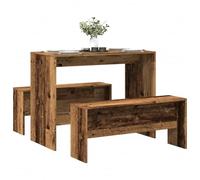 Kaloriko Set da pranzo da 3 pezzi con tavolo da pranzo e panca, in legno anticato, 97 x 47 x 75 cm, panca da 110 kg, salvaspazio, robusto, per colazione, pasto, cena