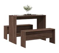 Kaloriko Set da pranzo da 3 pezzi, in legno marrone effetto rovere, con tavolo da pranzo e 2 panche, stabile set da tavolo per sala da pranzo, salvaspazio per pasto, colazione e cena