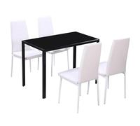 Kaloriko Set da pranzo da 5 pezzi, con 4 sedie in similpelle, colore nero e bianco, vetro temperato, telaio in ferro, moderno e confortevole, per pasto, colazione, cena