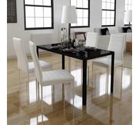 Kaloriko Set da pranzo da 5 pezzi con tavolo in vetro temperato e sedie in similpelle, colore nero e bianco, 105 x 60 x 74 cm, per pranzo e colazione