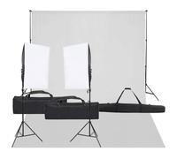 Kaloriko Set da studio fotografico con illuminazione softbox, lampade a LED dimmerabili, treppiede regolabile, sistema di sfondo con sfondo in cotone, ideale per ritratti, fotografia di prodotti