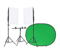 Kaloriko Set da studio fotografico con softbox, sfondo, 2 treppiedi, lampade a LED per luce diurna, temperatura di colore 5500 K, altezza regolabile, ideale per fotografia, video, streaming e vlogging