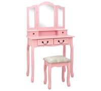 Kaloriko Set da toeletta con sgabello, in legno di paulownia, 80 x 69 x 141 cm, con specchio e cassetti, tavolino per trucco, per camera da letto, cameretta dei bambini, ordine e stile