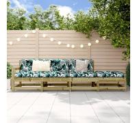 Kaloriko Set di 4 mobili da giardino in legno di pino impregnato, resistente alle intemperie, con schienale e braccioli, set modulare per terrazza, balcone, esterno, comfort ed espansione