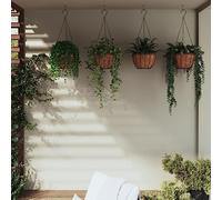Kaloriko Set di 4 vasi da fiori sospesi con inserti in cocco nero, diametro 30 x 52 cm, in acciaio, per balconi, terrazze, per interni ed esterni, vaso per piante, drenaggio, sottovaso con protezione