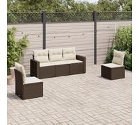 Kaloriko Set di 5 divani da giardino in polyrattan marrone, con cuscini, modulari, resistenti alle intemperie, per terrazza, balcone, esterni, comodo divano con braccioli e spazio per riporre oggetti