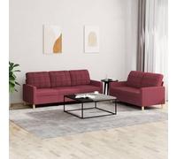Kaloriko Set di divani 2 e 3 posti con cuscini in tessuto rosso vino per soggiorno lounge, arredo relax con struttura stabile e design moderno per il comfort e l’eleganza