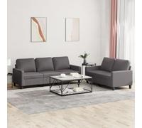 Kaloriko Set di divani 2 e 3 posti in similpelle grigia con cuscini, struttura stabile, design moderno, perfetti per soggiorno, lounge o zona relax, con dimensioni spaziose e facile manutenzione