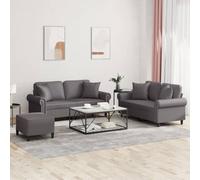 Kaloriko Set di divani 3 pezzi in similpelle grigia con cuscini, chaise longue modulare per soggiorno arredo lounge relax, struttura stabile e resistente, ideale per salotto e zona relax