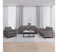 Kaloriko Set di divani 3 pezzi in similpelle grigia con cuscini per soggiorno lounge arredo relax con struttura robusta e seduta confortevole ideale per salotto e zona relax