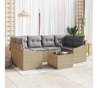 Kaloriko Set di divani 7 pezzi in polyrattan beige e grigio chiaro per esterni modulare e resistente al clima con tavolo regolabile in altezza per giardino e terrazza