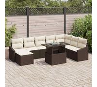 Kaloriko Set di divani modulare con cuscino in polyrattan marrone e crema per esterni giardino terrazzo con tavolo regolabile e sedute confortevoli per relax e socialità