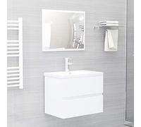Kaloriko Set di mobili da bagno bianco con mobiletto sottolavabo e specchio in legno, lavabo da incasso in ceramica con troppopieno, scarico push-open, salvaspazio, per bagno e lavanderia