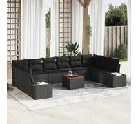 Kaloriko Set Divano da Giardino con Cuscino 11 pezzi in Polyrattan Nero per Esterni, Composto da Tavolo, Sedie e Panche Resistente alle Intemperie, Ideale per Relax e Incontri all'Aperto
