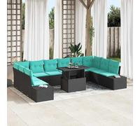 Kaloriko Set Divano da Giardino con Cuscino 11 pezzi Nero e Blu in Polyrattan, Modulare e Resistente alle Intemperie, per Esterni, Terrazze, Piscine e Relax all'Aperto