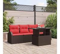 Kaloriko Set Divano da Giardino con Cuscino 5 pcs Marrone in Polyrattan Resistente, Arredamento Completo per Esterni, Rondò Modulare per Relax, Patio e Terrazzo
