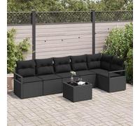 Kaloriko Set Divano da Giardino con Cuscino 7 pcs Nero Polyrattan Modulare Resistente alle Intemperie per Esterni Patio Terrazzo Vincoli relax