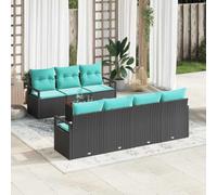 Kaloriko Set divano da giardino con cuscino in polyrattan nero modulare resistente alle intemperie per relax e intrattenimento esterno con tavolino e sedie