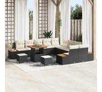 Kaloriko Set divano da giardino modulare con cuscini nero in poly rattan resistente alle intemperie, ideale per terrazzo, patio o cortile, confort e stile per relax e conversazioni all'aperto