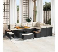 Kaloriko Set Divano da Giardino modulare con cuscino in polyrattan e acciaio verniciato 12 pezzi Nero e Crema per spazi esterni, relax e comfort in terrazza, patio o giardino
