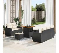 Kaloriko Set divano modulare da giardino in polyrattan nero e crema con seduta, ottomani e tavolo regolabile, resistente alle intemperie, con scomparti e cuscini removibili