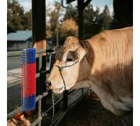 Kaloriko Spazzola di raffreddamento rossa e blu, 50 x 17 x 9 cm, in plastica e acciaio, montaggio a parete per bestiame e agricoltura, robusta spazzola per la cura di bovini e cavalli all'aperto