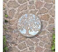 Kaloriko Specchio da giardino rotondo, 40 x 2,5 cm, cornice in ferro, decorazione da parete per esterni, riflesso della luce, decorazione da giardino, stile vintage boho, per terrazza e balcone