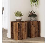 Kaloriko Supporto per piante, 2 pezzi, effetto legno anticato, 25 x 25 x 35 cm, per interni, robusta panca per fiori con superficie stabile, salvaspazio, per soggiorno, balcone, giardino, supporto