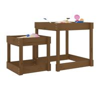 Kaloriko Tavoli da gioco in legno di pino massiccio, marrone miele, 2 pezzi, con ampia superficie di gioco per giardino, tempo libero all'aperto, bambini, per costruire, giocare e scoprire